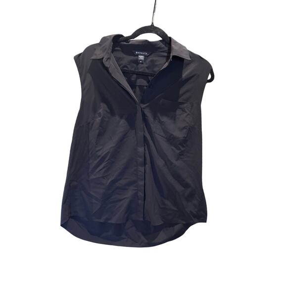 Athleta Black Sleeveless Collared Button Up Shirt Women’s Medium Oversized Boxy - Picture 2 of 10
